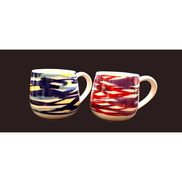 Starbucks watercolor espresso demitasse Ceramic Mugs Set Of 2 3oz Red & Blue - Picture 1 of 5